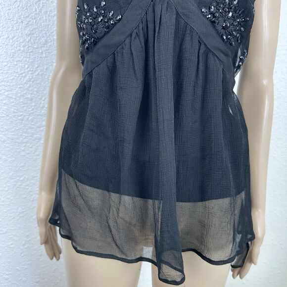 Plenty Tracy Reese Black Chiffon Beaded  babydoll Top Whimsigoth Fairy Y2k Retro - Picture 4 of 10